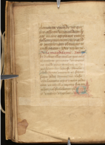 A page of medieval manuscript, undecorated, with text executed in black and red